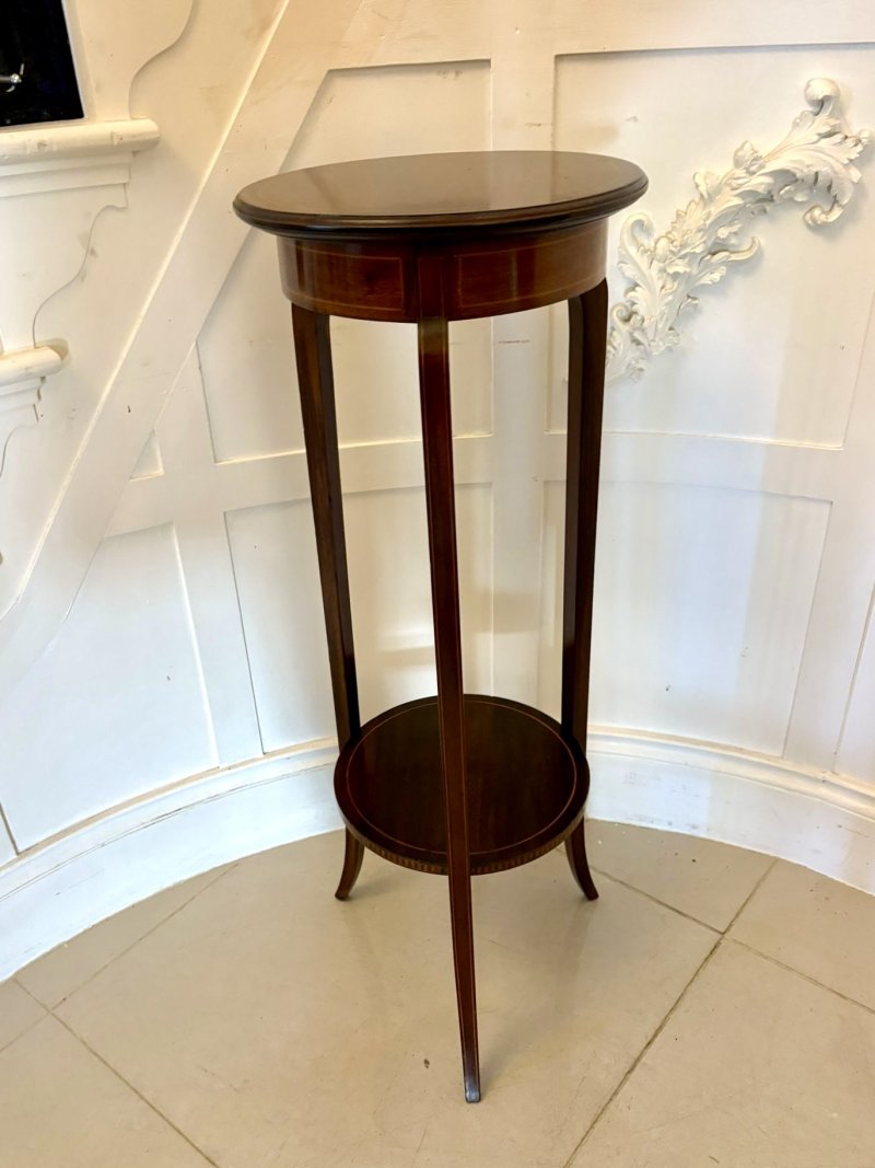 Antique Edwardian Mahogany & Satinwood Inlaid Jardinière Stand